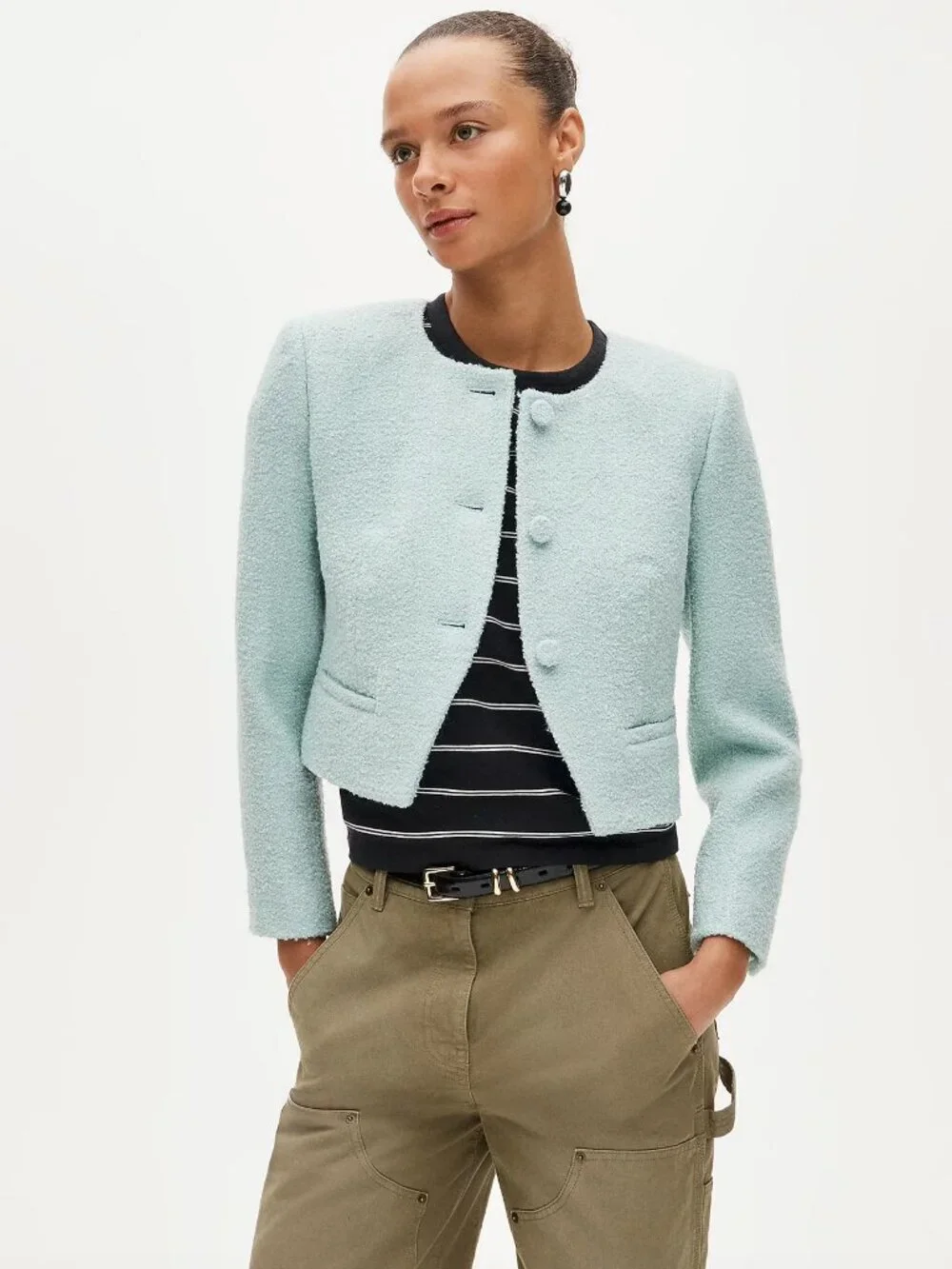 J Crew Lady Jacket in Bouclé Tweed, Faded Mint